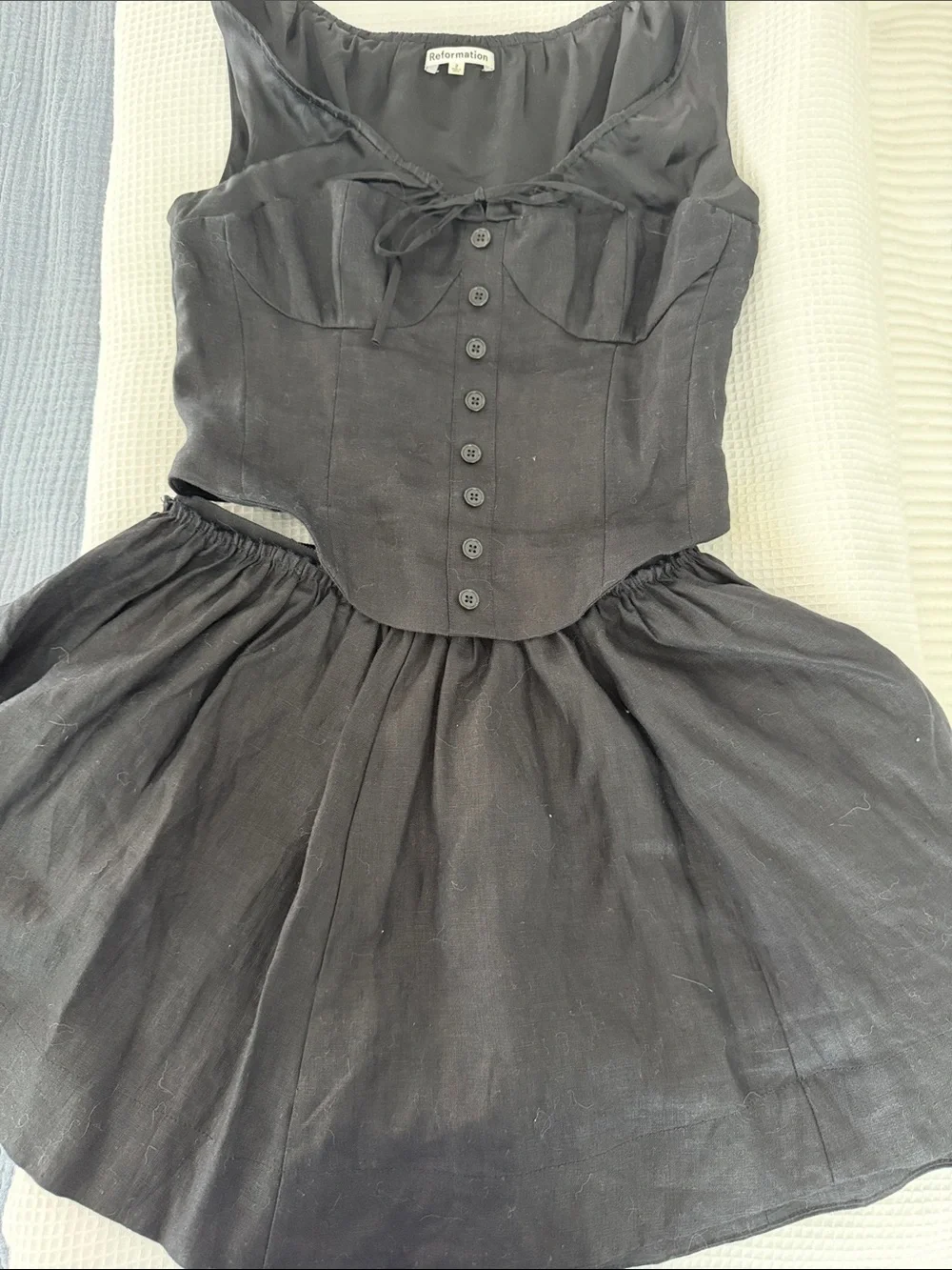 Reformation Black Gathered Mini Skirt